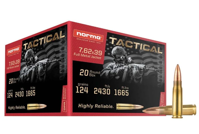 Norma Tactical 124 Grain 7.62x39 FMJ Ammo, 20 rounds, New (295540020)